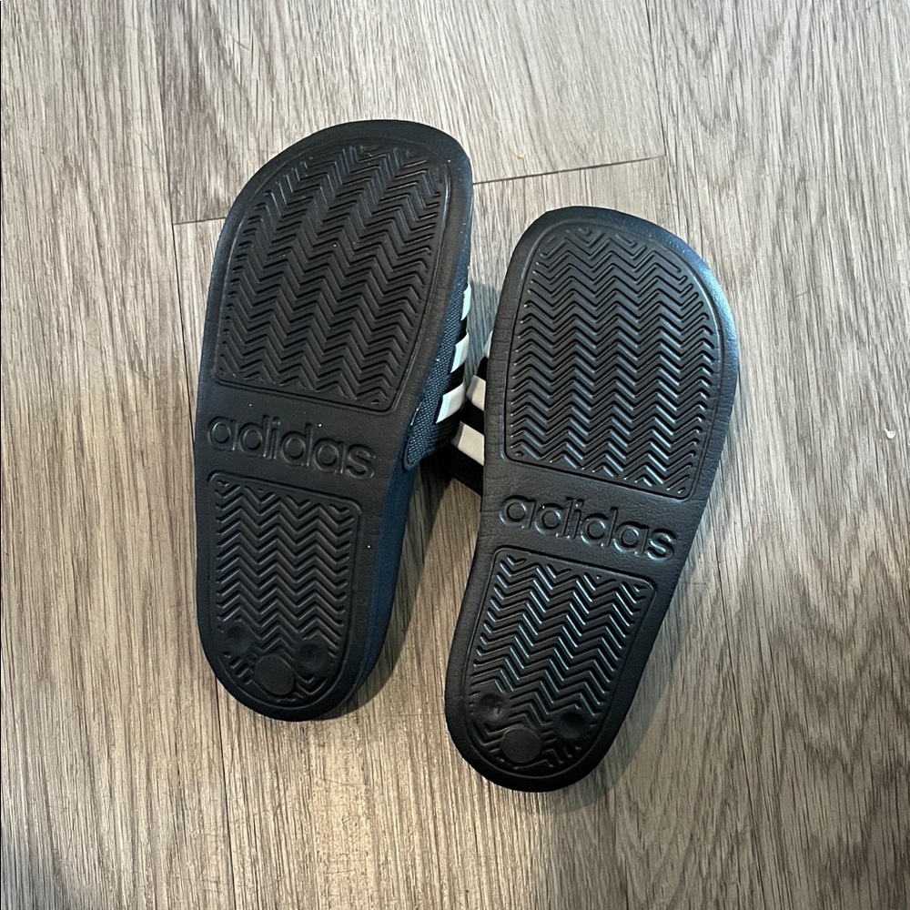 Adidas Black Slides with White Stripes New! - Picture 2 of 5